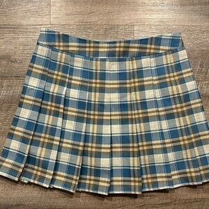 Fashion blue/tan/ brown pleated school girl mini skirt-skort size large